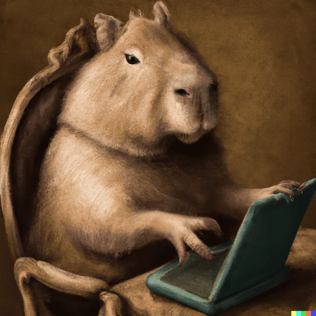 capybara working on a laptop in a renaissance style via Dalle 2
